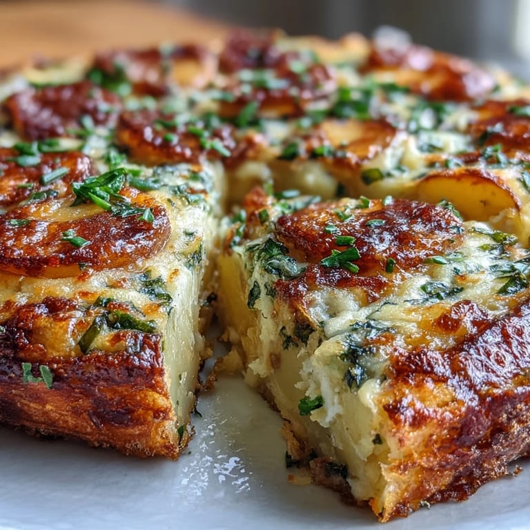 Fluffy eggs baked with creamy potatoes, vibrant spring onions, and gooey cheddar in a savory frittata, ideal for a hearty vegetarian meal.