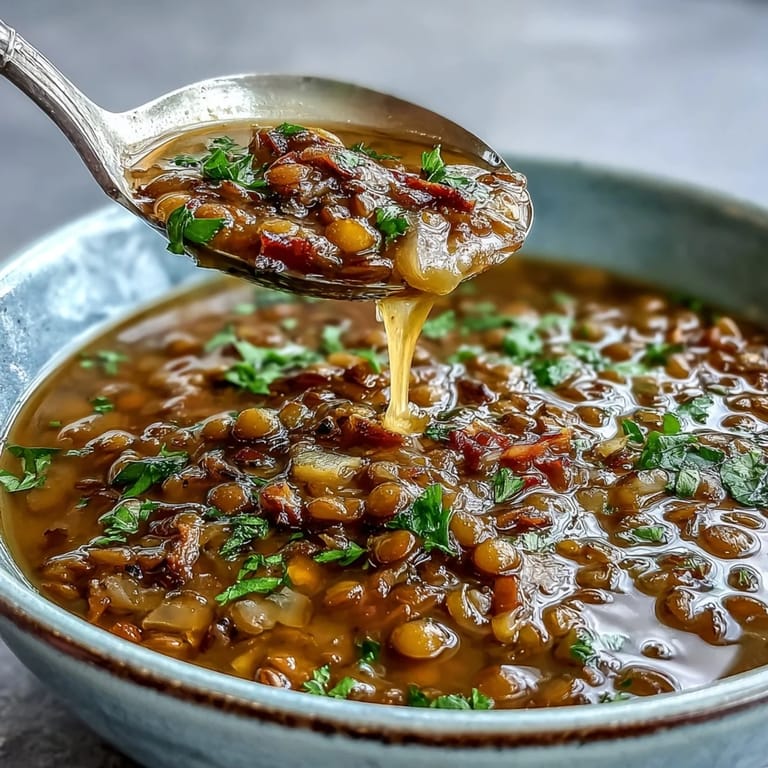 Hearty one-pot ham, onion, and lentil stew featuring diced ham, sautéed onions, and perfectly cooked lentils for a comforting meal.
