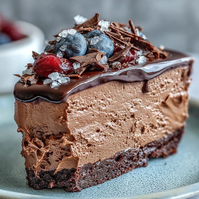 Fluffy chocolate protein mousse made with Greek yogurt, sweetened with maple syrup, and finished with flaky sea salt.