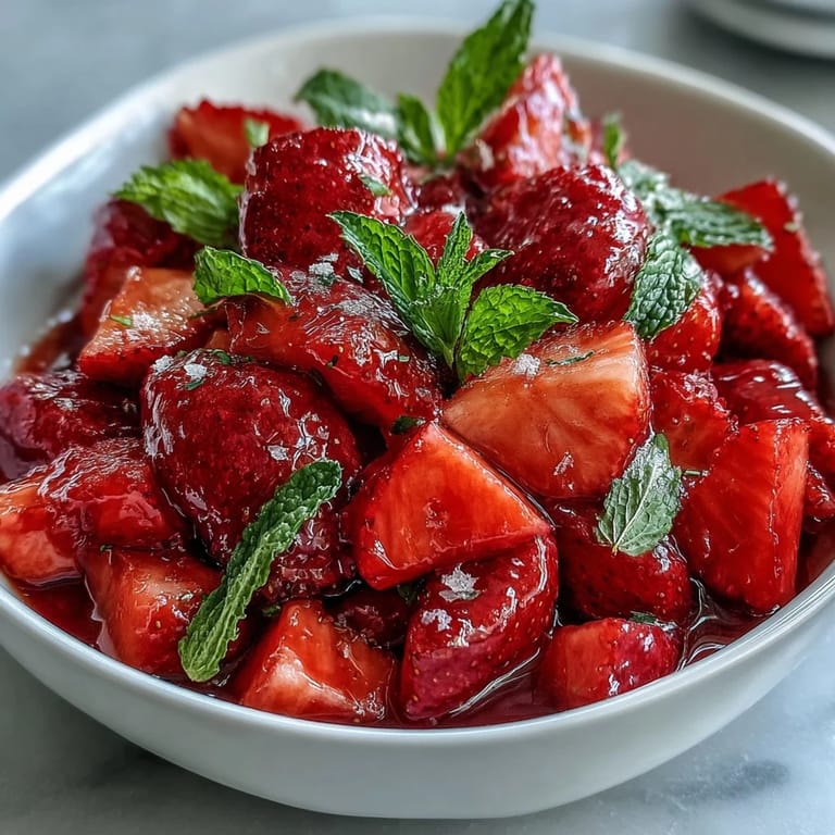 Colorful strawberry lemonade fruit salad with fresh mint, perfect for picnics and bursting with sweet-tart lemonade flavor.