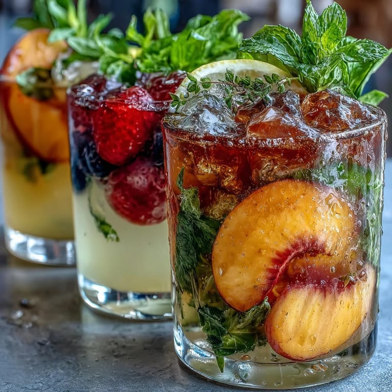Festive lemonade bar featuring freshly squeezed lemonade, homemade strawberry and blueberry syrups, and refreshing mint garnish for guests to mix and match.