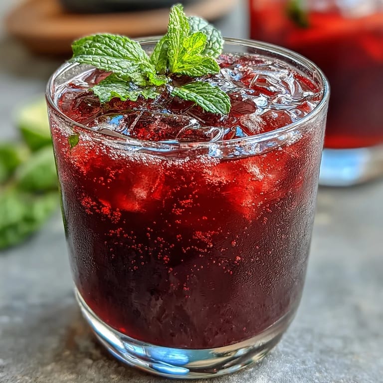 Close-up of a pitcher of hibiscus mint lemonade, showcasing the deep pink hue and garnished with mint leaves and citrus slices.
