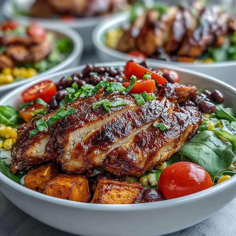 Flavorful BBQ Chicken Meal Prep Bowls topped with fresh avocado and vibrant veggies.