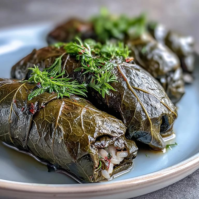 Fragrant Kurdish Dolma, glistening with oil, showcasing a delightful vegetarian appetizer.
