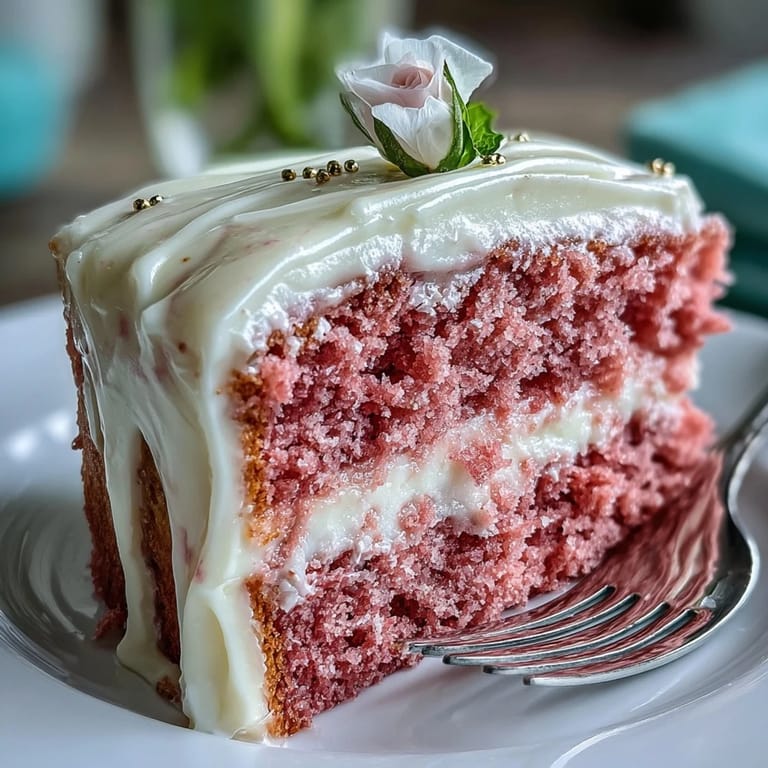 Decadent pink rosé velvet cake adorned with a glossy gold drip, ready for celebration.